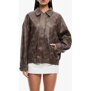 REVOLVE LIONESS Kenny Faux Leather Grungy Rustic Bomber Jacket